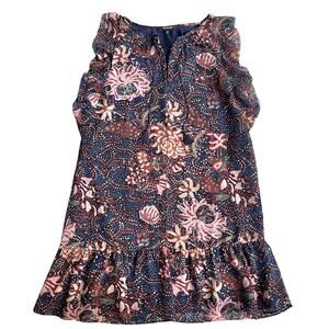 Madewell Navy Floral Tassel Tie Ruffle Sleeve Swing Dress XXS Retail $128